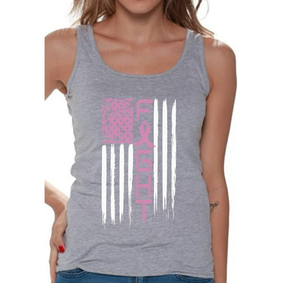 Awkward Styles Fight Breast Cancer Tank Top for Women Fight American Flag Tank Women's Pink Ribbon USA Flag Sleeveless Shirt Breast Cancer Awareness Tank Top Gifts for Cancer Survivor Pink Gifts