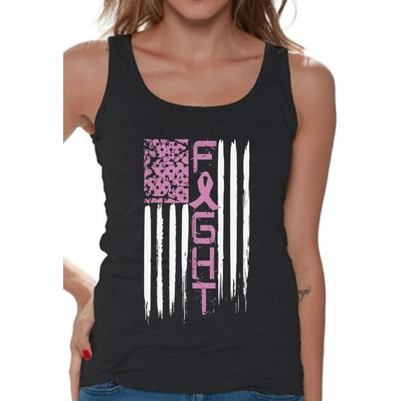 Awkward Styles Fight Breast Cancer Tank Top for Women Fight American Flag Tank Women's Pink Ribbon USA Flag Sleeveless Shirt Breast Cancer Awareness Tank Top Gifts for Cancer Survivor Pink Gifts