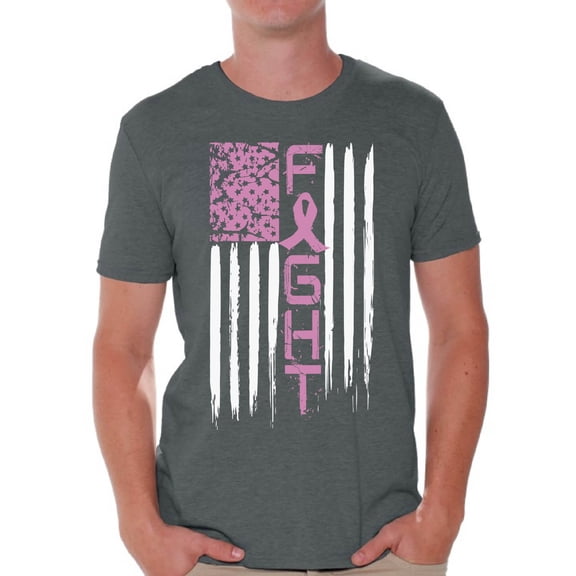 Awkward Styles Fight Breast Cancer Tshirt Breast Cancer Awareness Shirts for Men Pink Ribbon T-Shirt Fight American Flag Shirt Pink Support Gifts Pink Ribbon USA Flag T Shirt Cancer Support Ribbon