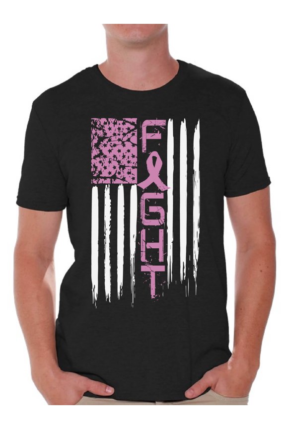 Fight Breast Cancer Tshirt Breast Cancer Awareness Shirts for Men Pink Ribbon T-Shirt Fight American Flag Shirt Pink Support Gifts Pink Ribbon USA Flag T Shirt Cancer Support Ribbon