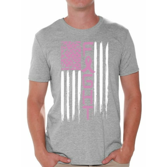 Awkward Styles Fight Breast Cancer Tshirt Breast Cancer Awareness Shirts for Men Pink Ribbon T-Shirt Fight American Flag Shirt Pink Support Gifts Pink Ribbon USA Flag T Shirt Cancer Support Ribbon
