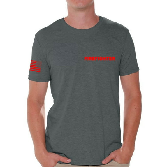 Awkward Styles Firefighter Tshirt for Men Fireman Shirt Firefighter Shirt with Usa Flag Sleeve Firefighter Gifts for Him American Flag Sleeve Firefighter T Shirt Patriots EMT Fireman T Shirt for Men