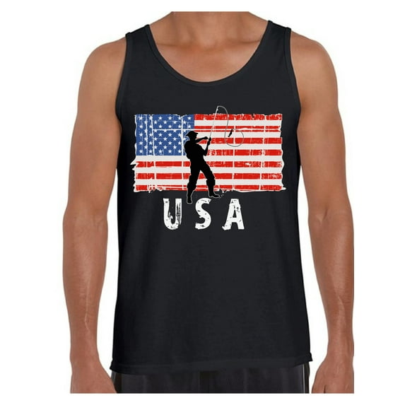 Awkward Styles Fishing USA Men Tank Top Fisherman Gifts USA Flag Men Shirt I'm American Retro USA Tank for Men Red White and Blue Fishing Men Top Love USA Vintage USA Tshirt for Men 4th of July Party
