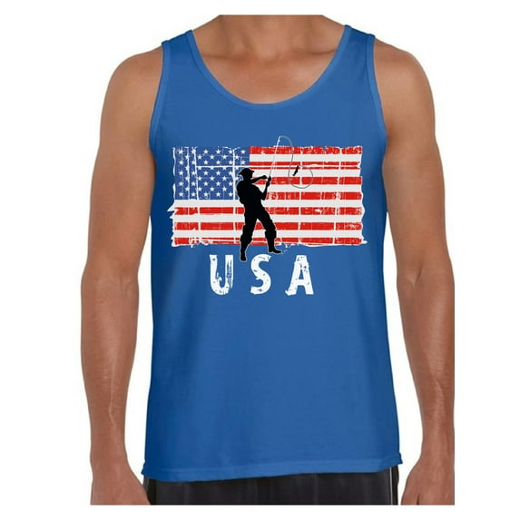 Awkward Styles Fishing USA Men Tank Top Fisherman Gifts USA Flag Men Shirt I'm American Retro USA Tank for Men Red White and Blue Fishing Men Top Love USA Vintage USA Tshirt for Men 4th of July Party