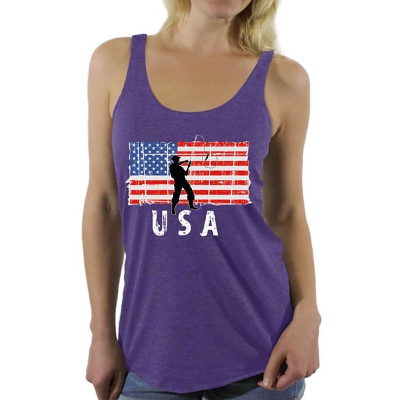Awkward Styles Fishing USA Women Racerback Tank Top 4th of July Party Patriotic Shirt for Women I'm American Pro America Women Racerback Tank Top 4th of July Gifts American Flag Tank for Women