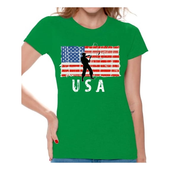 Awkward Styles Fishing USA Women Shirt 4th of July Gifts Vintage USA T shirt for Women Patriotic Gifts American Flag Women Tshirt Made in the USA Pro America T-shirt for Women USA Pride