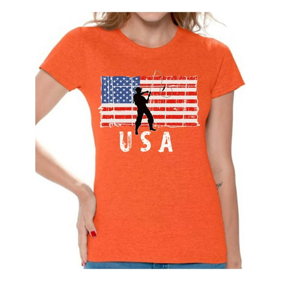 Awkward Styles Fishing USA Women Shirt 4th of July Gifts Vintage USA T shirt for Women Patriotic Gifts American Flag Women Tshirt Made in the USA Pro America T-shirt for Women USA Pride