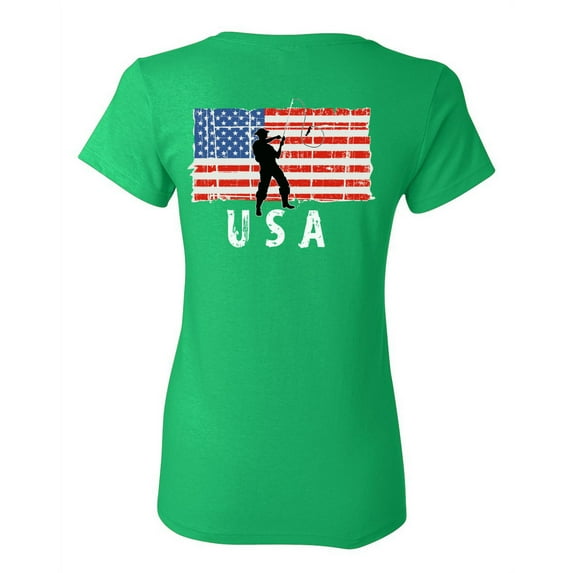 Awkward Styles Fishing USA Women Shirt 4th of July Gifts Vintage USA T shirt for Women Patriotic Gifts American Flag Women Tshirt Made in the USA Pro America T-shirt for Print on the Back Only