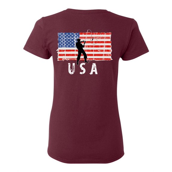 Awkward Styles Fishing USA Women Shirt 4th of July Gifts Vintage USA T shirt for Women Patriotic Gifts American Flag Women Tshirt Made in the USA Pro America T-shirt for Print on the Back Only