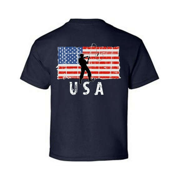 Awkward Styles Fishing USA Youth Shirt USA Pride USA Flag Kids T shirt Stripes and Stars Fishing Tshirt for Boys Made in the USA Fishing Tshirt for Girls United States Print on the Back Only