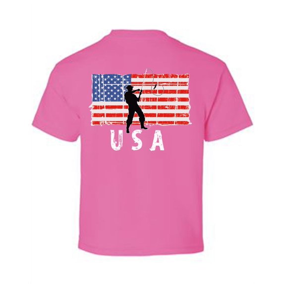 Awkward Styles Fishing USA Youth Shirt USA Pride USA Flag Kids T shirt Stripes and Stars Fishing Tshirt for Boys Made in the USA Fishing Tshirt for Girls United States Print on the Back Only