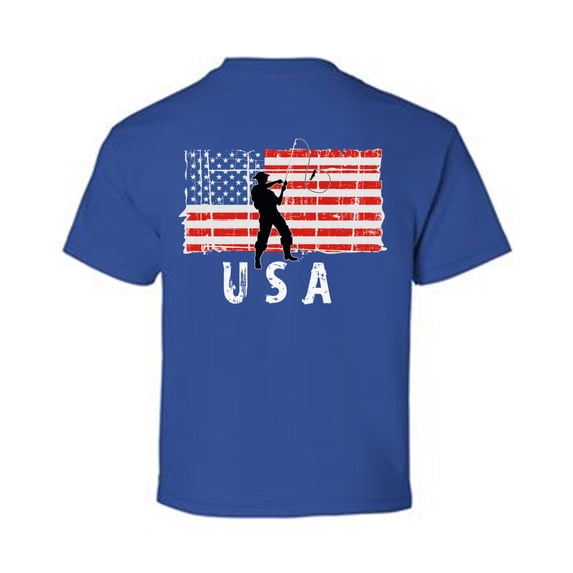 Awkward Styles Fishing USA Youth Shirt USA Pride USA Flag Kids T shirt Stripes and Stars Fishing Tshirt for Boys Made in the USA Fishing Tshirt for Girls United States Print on the Back Only