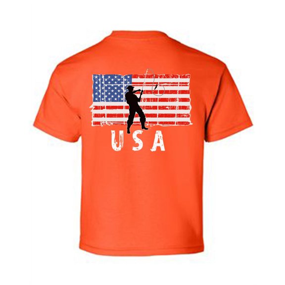 Awkward Styles Fishing USA Youth Shirt USA Pride USA Flag Kids T shirt Stripes and Stars Fishing Tshirt for Boys Made in the USA Fishing Tshirt for Girls United States Print on the Back Only