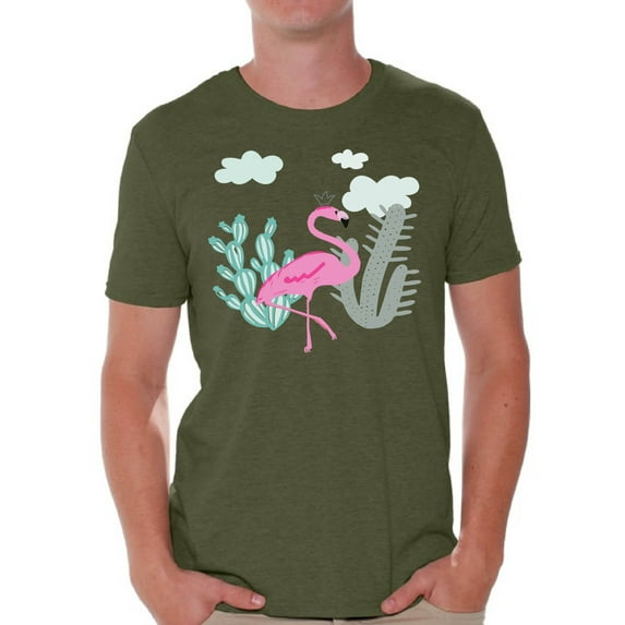 Awkward Styles Flamingo Cactus T Shirt for Men Summer Mens Shirts Pink Flamingo Clothes for Men Flamingo T-Shirt Beach Tshirt Pink Flamingo Gifts Flamingo Shirts Summer Clothing Collection for Men