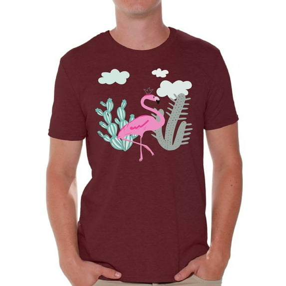 Awkward Styles Flamingo Cactus T Shirt for Men Summer Mens Shirts Pink Flamingo Clothes for Men Flamingo T-Shirt Beach Tshirt Pink Flamingo Gifts Flamingo Shirts Summer Clothing Collection for Men