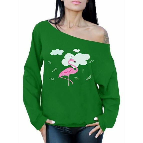 Awkward Styles Flamingo in Clouds Ladies Off Shoulder Sweater Summer Clothing for Women Pink Flamingo Oversized Sweatshirt for Mom Summer Clothes Flamingo Off The Shoulder Sweatshirt for Women