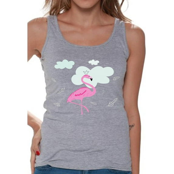 Awkward Styles Flamingo in Clouds Tank Top T-Shirt for Her Flamingo Shirts Summer Clothes for Women Beach Tanks Pink Flamingo Tshirt for Ladies Summer Gifts Flamingo Shirts Beach Clothing Collection