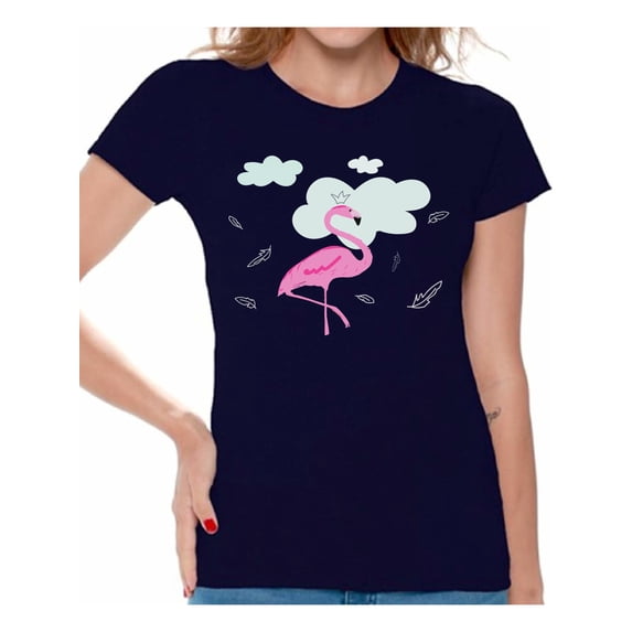 Awkward Styles Flamingo in Clouds Womens T-Shirt Pink Flamingo Tshirt for Women Summer Gifts for Girlfriend Pink Flamingo Shirts Flamingo Clothing Collection for Women Summer T Shirt for Her