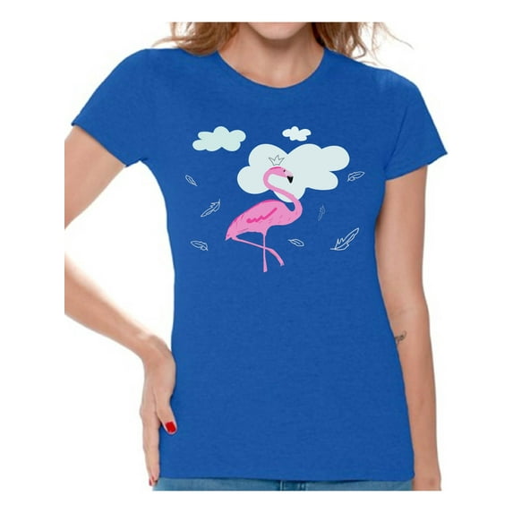 Awkward Styles Flamingo in Clouds Womens T-Shirt Pink Flamingo Tshirt for Women Summer Gifts for Girlfriend Pink Flamingo Shirts Flamingo Clothing Collection for Women Summer T Shirt for Her