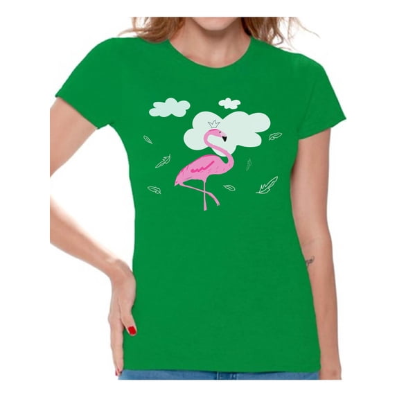 Awkward Styles Flamingo in Clouds Womens T-Shirt Pink Flamingo Tshirt for Women Summer Gifts for Girlfriend Pink Flamingo Shirts Flamingo Clothing Collection for Women Summer T Shirt for Her