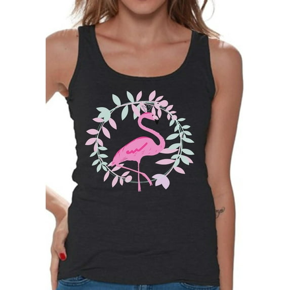 Awkward Styles Flamingo Crown Tank Top T-Shirt for Her Flamingo Shirts Summer Clothes for Women Beach Tanks Pink Flamingo Tshirt for Ladies Summer Gifts Flamingo Shirts Beach Clothing Collection