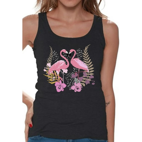 Awkward Styles Flamingo Love Tank Top T-Shirt for Her Flamingo Shirts Summer Clothes for Women Beach Tanks Pink Flamingo Tshirt for Ladies Summer Gifts Flamingo Shirts Beach Clothing Collection