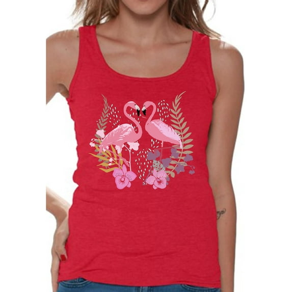 Awkward Styles Flamingo Love Tank Top T-Shirt for Her Flamingo Shirts Summer Clothes for Women Beach Tanks Pink Flamingo Tshirt for Ladies Summer Gifts Flamingo Shirts Beach Clothing Collection