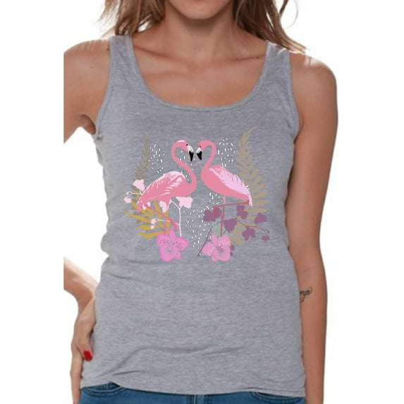 Awkward Styles Flamingo Love Tank Top T-Shirt for Her Flamingo Shirts Summer Clothes for Women Beach Tanks Pink Flamingo Tshirt for Ladies Summer Gifts Flamingo Shirts Beach Clothing Collection