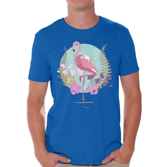 Awkward Styles Flamingo and Orchids T Shirt for Men Summer Mens Shirts Pink Flamingo Clothes for Men Flamingo on Beach Tshirt Pink Flamingo Gifts Flamingo Shirts Summer Clothing Collection for Men