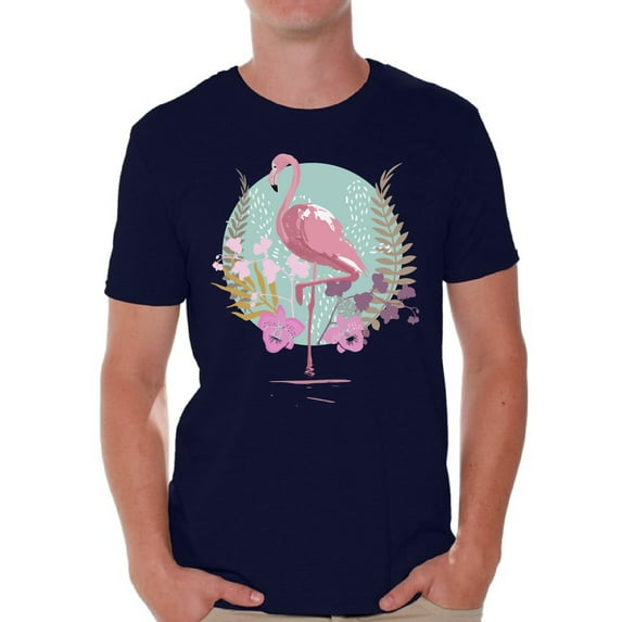 Awkward Styles Flamingo and Orchids T Shirt for Men Summer Mens Shirts Pink Flamingo Clothes for Men Flamingo on Beach Tshirt Pink Flamingo Gifts Flamingo Shirts Summer Clothing Collection for Men