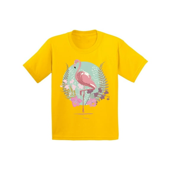Awkward Styles Flamingo and Orchids Youth Shirt Cute Summer Shirt for Kids Pink Flamingo T Shirt for Boys Pink Flamingo Shirts for Girls Nifty Flamingo T-Shirt for Children Summer Gifts for Little One