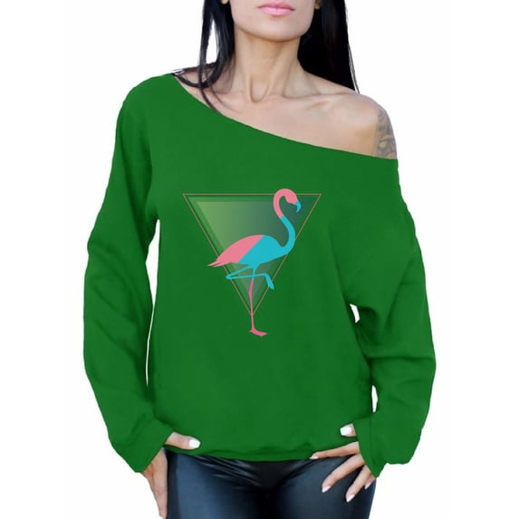Awkward Styles Flamingo Party Off Shoulder Sweatshirt for Women Flamingo Oversized Sweater Pink Flamingo Sweatshirt Retro Flamingo Outfit Vintage Flamingo Gifts for Her Cool Flamingo Design Sweater
