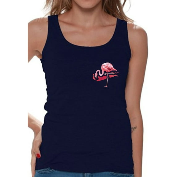 Awkward Styles Flamingo Pocket Tank Top for Women Flamingo Patch Sleeveless Top Flamingo Fitness Shirts Flamingo Themed Party Beach Tank Top for Women Summer Party Gifts Flamingo Party Tshirt