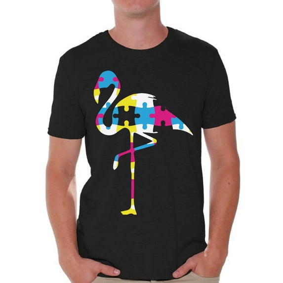 Awkward Styles Flamingo Puzzle Piece for Autism Awareness Men's Autism T Shirt Autism Awareness Shirts Autistic Pride Gifts for Him Autism Tshirt Flamingo Gifts for Autism Autism Support Tshirt