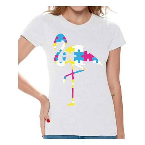 Awkward Styles Flamingo Puzzle Piece for Autism Awareness Women's Autism T Shirt Autism Awareness Shirts Autistic Pride Gifts for Her Autism Tshirt Flamingo Gifts for Autism Autism Support Tshirt