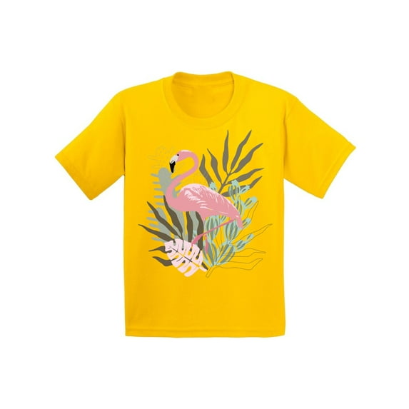 Awkward Styles Floral Flamingo Youth Shirt Cute Summer Shirt for Kids Pink Flamingo T Shirt for Boys Pink Flamingo Shirts for Girls Flamingo T-Shirt for Children Summer Gifts for Little One