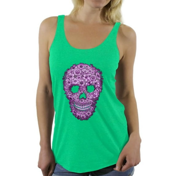 Awkward Styles Flower Skull Racerback Tank Top Floral Sugar Skull Tank for Women Halloween Outfit Dia de los Muertos Gifts Sugar Skull Racerback Tank for Women Sugar Skull Tank Top for Women