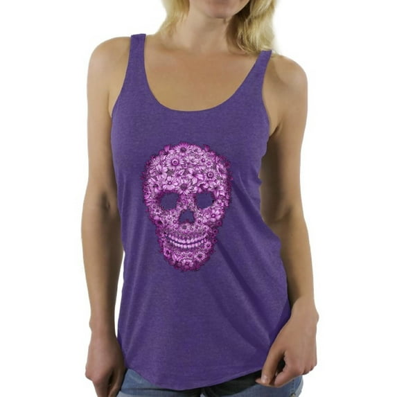 Awkward Styles Flower Skull Racerback Tank Top Floral Sugar Skull Tank for Women Halloween Outfit Dia de los Muertos Gifts Sugar Skull Racerback Tank for Women Sugar Skull Tank Top for Women