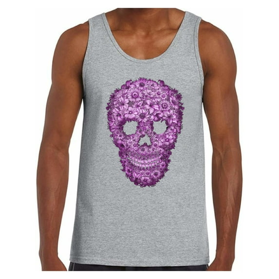 Awkward Styles Flower Skull Tank Top for Men Floral Sugar Skull Tank Sugar Skull Muscle Shirt for Men Dia de los Muertos Outfit Day of the Dead Tank Halloween Gifts for Him Skull Flowers Muscle Tank