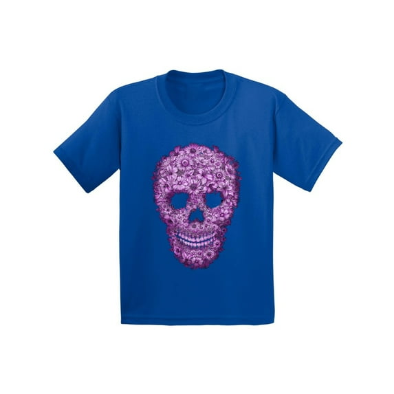 Awkward Styles Flower Skull Tshirt for Kids Floral Sugar Skull Shirt Sugar Skull Youth Shirt Day of the Dead T Shirt Dia de los Muertos Gifts for Kids Halloween Outfit Sugar Skull Flowers T-Shirt