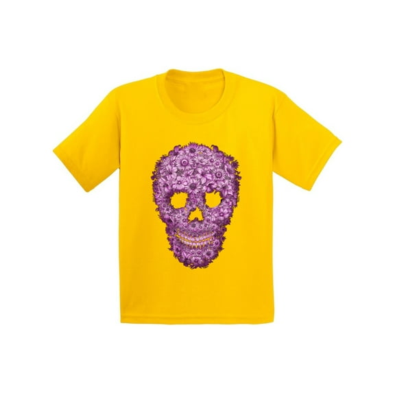 Awkward Styles Flower Skull Tshirt for Kids Floral Sugar Skull Shirt Sugar Skull Youth Shirt Day of the Dead T Shirt Dia de los Muertos Gifts for Kids Halloween Outfit Sugar Skull Flowers T-Shirt