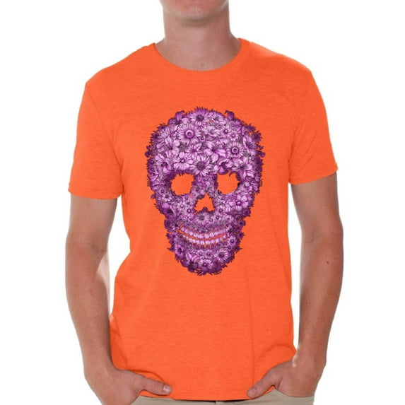 Awkward Styles Flower Skull Tshirt for Men Floral Sugar Skull Shirt Sugar Skull Shirt Day of the Dead T Shirt for Men Dia de los Muertos Gifts for Him Halloween Outfit Sugar Skull Flowers T-Shirt