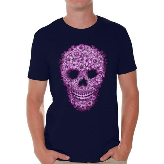 Awkward Styles Flower Skull Tshirt for Men Floral Sugar Skull Shirt Sugar Skull Shirt Day of the Dead T Shirt for Men Dia de los Muertos Gifts for Him Halloween Outfit Sugar Skull Flowers T-Shirt