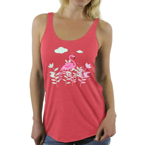Awkward Styles Foliage Flamingo Racerback Tank Top Tshirt for Her Flamingo Racerback Shirts Summer Clothes for Women Flamingo Tshirt for Ladies Summer Gifts Flamingo Shirts Beach Collection Cute Shirt