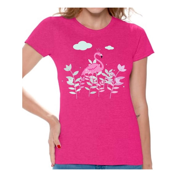 Awkward Styles Foliage Flamingo Womens T-Shirt Pink Flamingo Tshirt for Women Summer Gifts for Girlfriend Pink Flamingo Shirts Flamingo Clothing Collection for Women Summer T Shirt for Her Cute Shirt