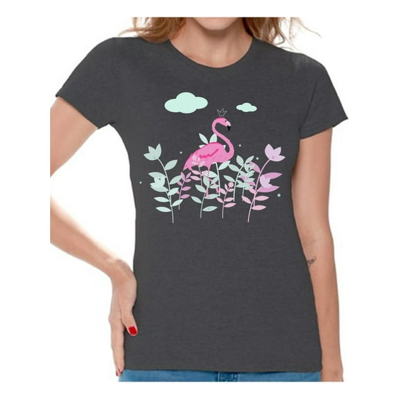 Awkward Styles Foliage Flamingo Womens T-Shirt Pink Flamingo Tshirt for Women Summer Gifts for Girlfriend Pink Flamingo Shirts Flamingo Clothing Collection for Women Summer T Shirt for Her Cute Shirt