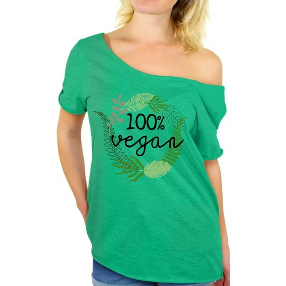 Awkward Styles Foliage Off The Shoulder Shirt Lovely Vegetarian Off Shoulder Tshirt Vegan Friendly Oversized Shirts for Ladies Vegan T Shirts Vegan Clothes for Women Organic Gifts for Vegans