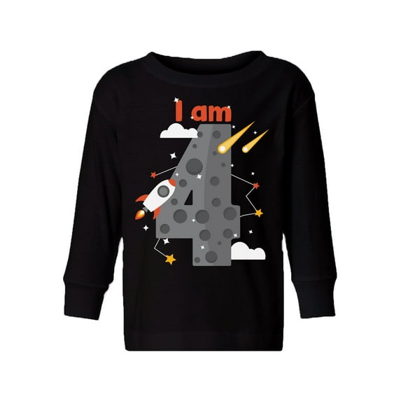 Awkward Styles Fourth Birthday Baby Toddler Long Sleeve Shirt Space 4th Birthday I am Four B-day Kids T-shirt for Boys Girls Cute Rocket Birthday Shirt 4 Years Old Looks Like