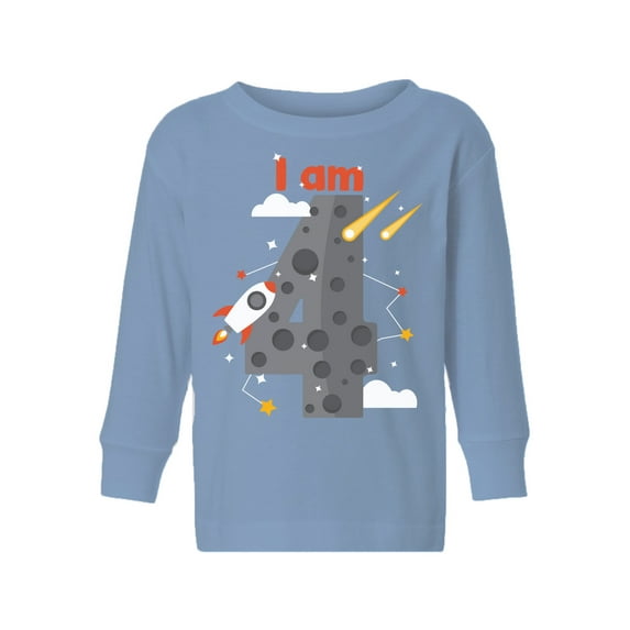 Awkward Styles Fourth Birthday Baby Toddler Long Sleeve Shirt Space 4th Birthday I am Four B-day Kids T-shirt for Boys Girls Cute Rocket Birthday Shirt 4 Years Old Looks Like
