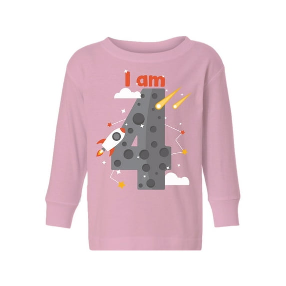 Awkward Styles Fourth Birthday Baby Toddler Long Sleeve Shirt Space 4th Birthday I am Four B-day Kids T-shirt for Boys Girls Cute Rocket Birthday Shirt 4 Years Old Looks Like